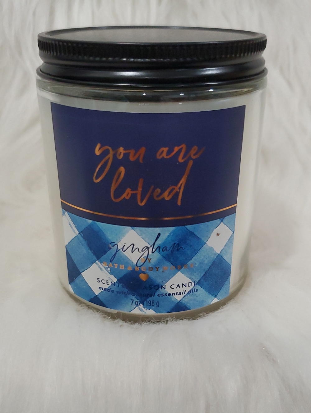 Gingham Single-Wick Candle YOU ARE LOVED Jar Message